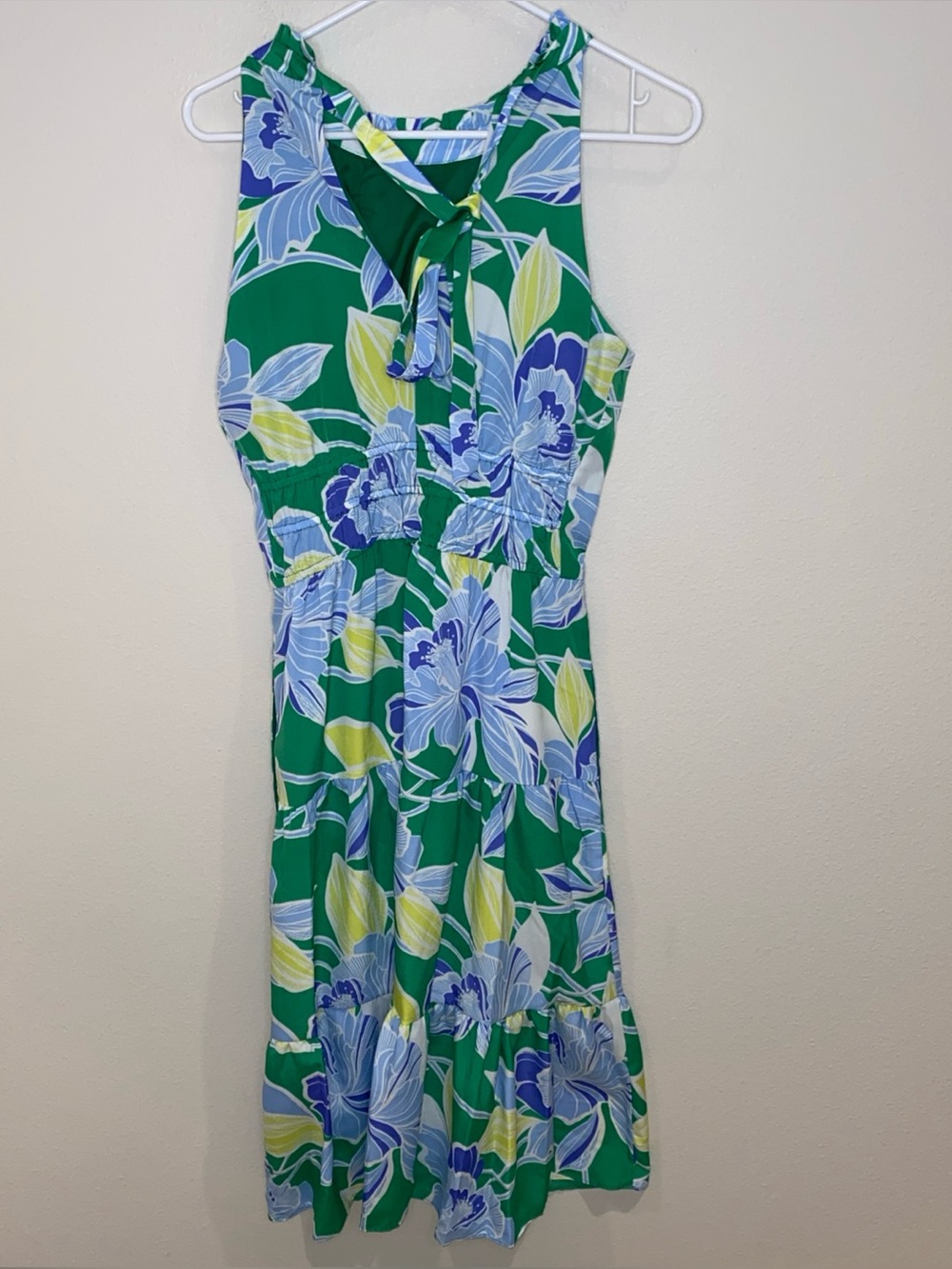 Eliza J Halter Tiered Midi Dress Green Blue Floral Print Size 8 NWT MSRP $158 - Picture 4 of 10